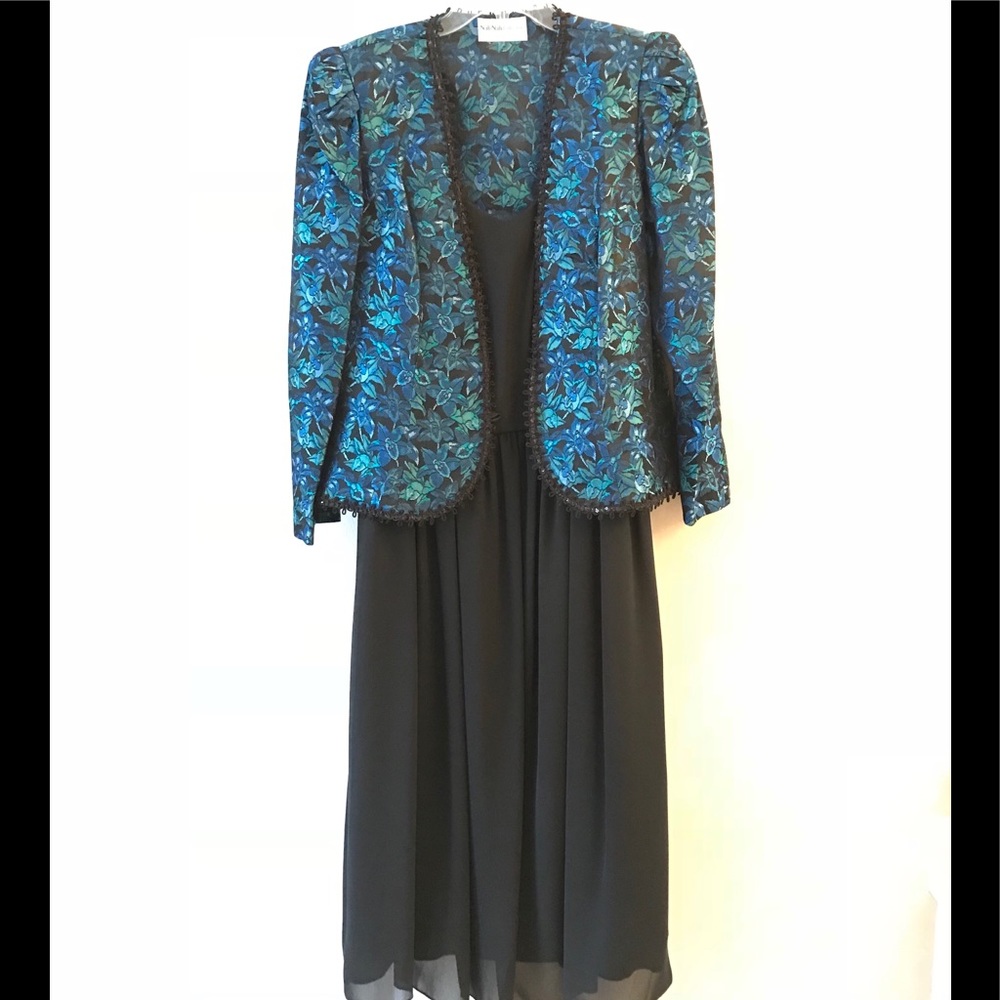 Cruise Party Dress w/Sequin Trimmed Brocade Jacket